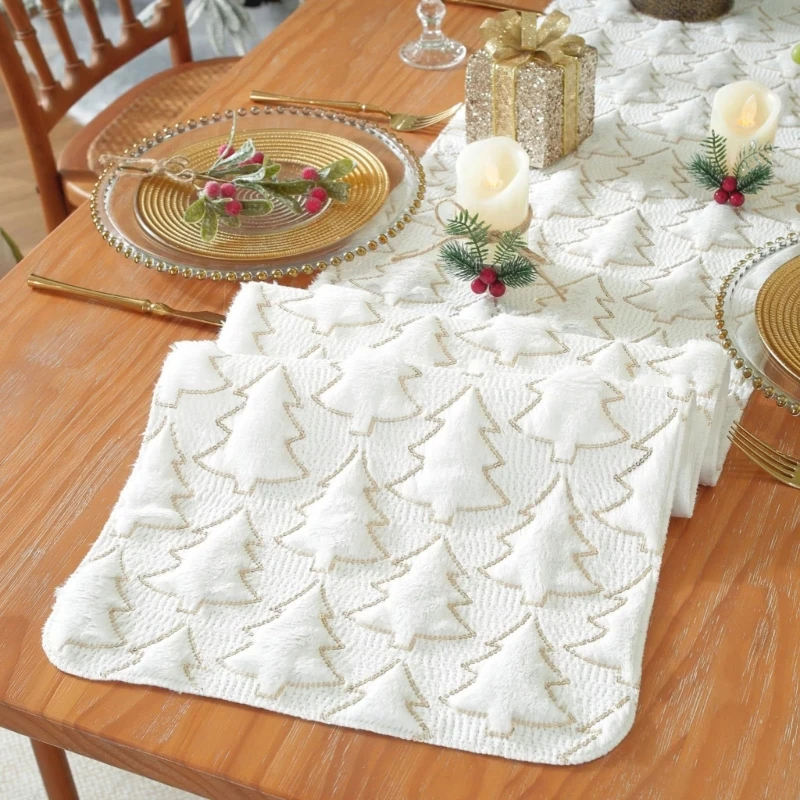 Holiday Center Display Runner with Tufted Tree Pattern, Soft Christmas Table Runner 11.8 x 70.9 In for Dining Tables, Entry