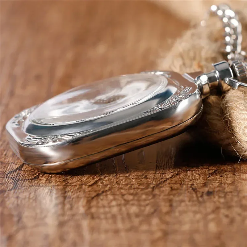 Antique Square Shape Pocket Watch Unisex Handwinding Mechanical Watches Open Face Design Roman Number with Pendant Chain Clock