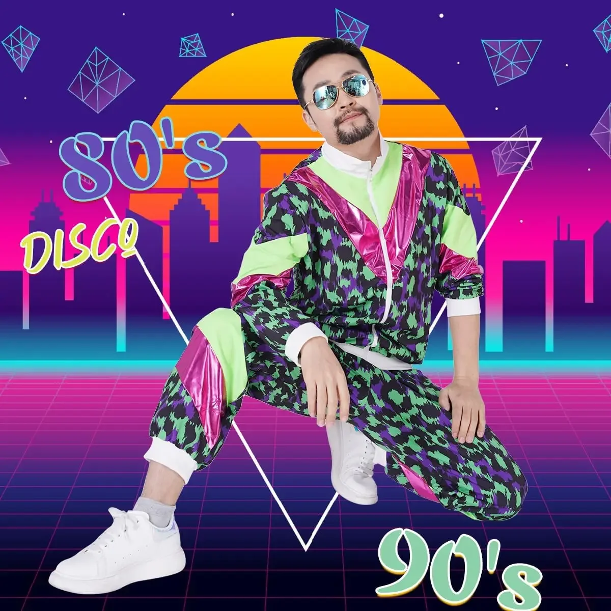 1990s ديسكو رياضية الركض ارتداء ريترو ستايل كرنفال موضوع حفلة البدلة لايف تأثيري سترة وسراويل تأثيري ازياء