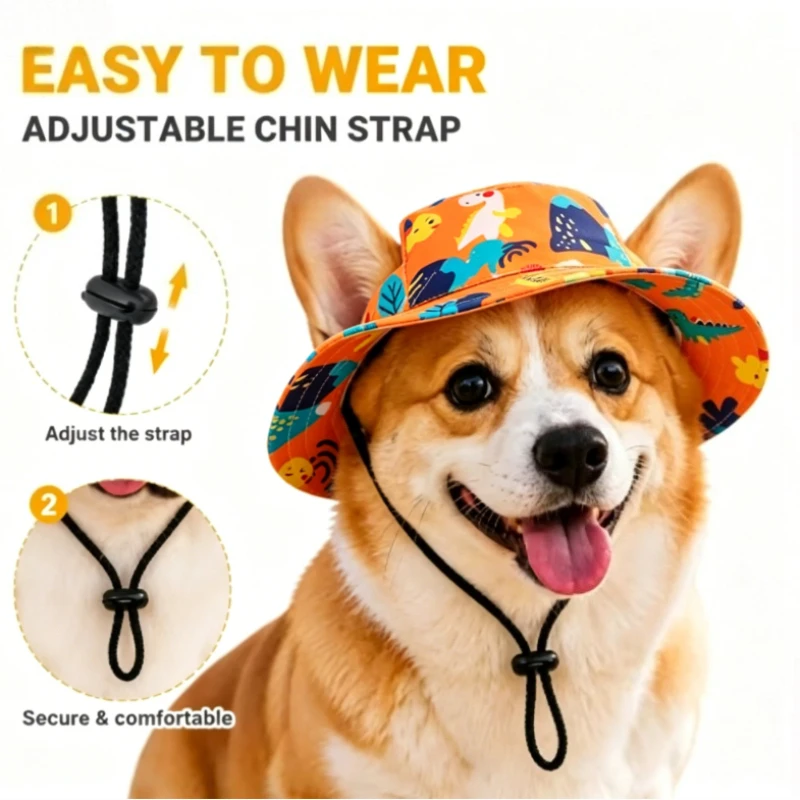Chapéu Ajustável para Animais de Estimação, Boné Estampado Fofo para Filhotes, Gatos e Raças de Cães Pequenos, Chapéu de Proteção Solar para Caminhadas e Atividades ao Ar Livre
