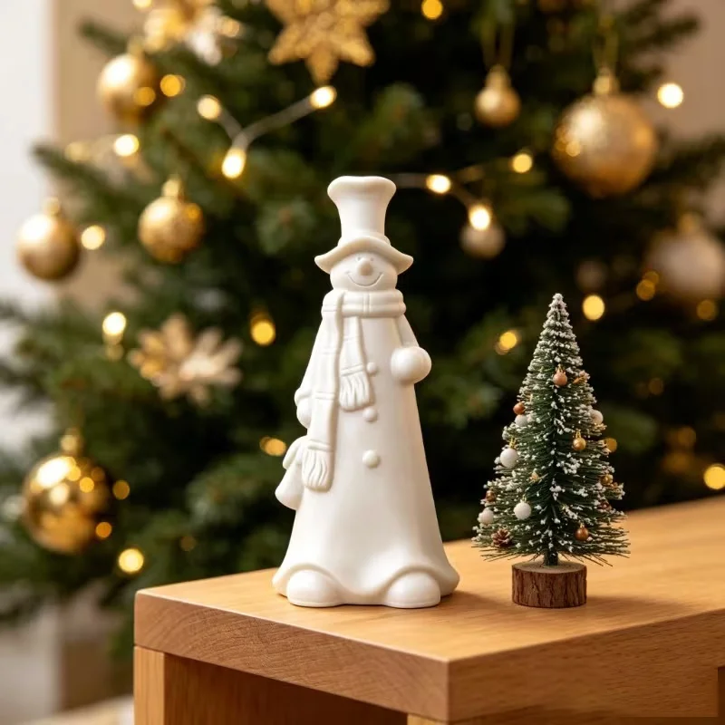3D Printed Statue Christmas Snowman Figure Cute Top Hat Scarf Ornament for Coffee Shop Dining Room Holiday Home Decor