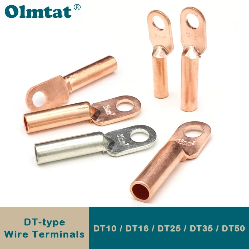 DT-10 DT-16 DT-25 DT-35 DT-50 Wire Terminal Copper Crimp Splice Block Bare Bolt Hole Nose Tube LUG Cable Connector 5pcs/lot