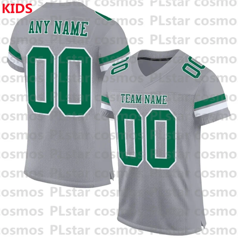 Custom Gray Kelly Green-White Mesh Authentic Football Jersey 3D Printed Kids Football Jersey Boys Tops Girl Tees