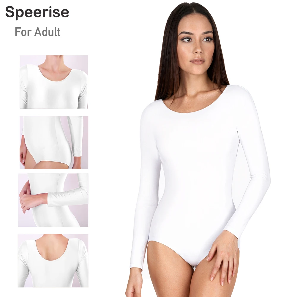 Adult Basic Long Sleeve Leotard Scoop Neck Spandex Ballet Dance Practice Clothes Gymnastics Bodysuit Leotard Bodysuit