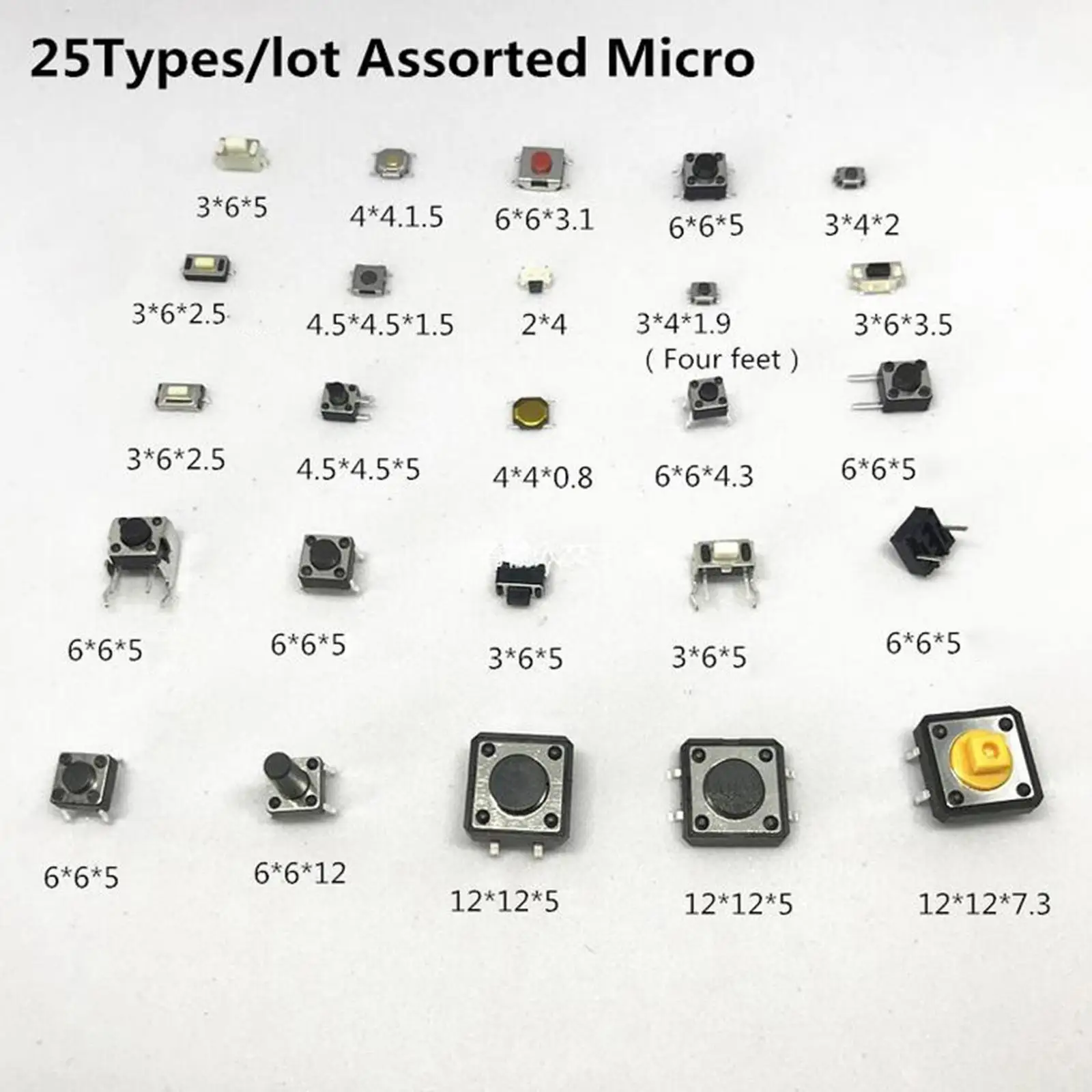 

250PCS / 125PCS 25 Values ​​Tactile Push Button Switch Micro Switch