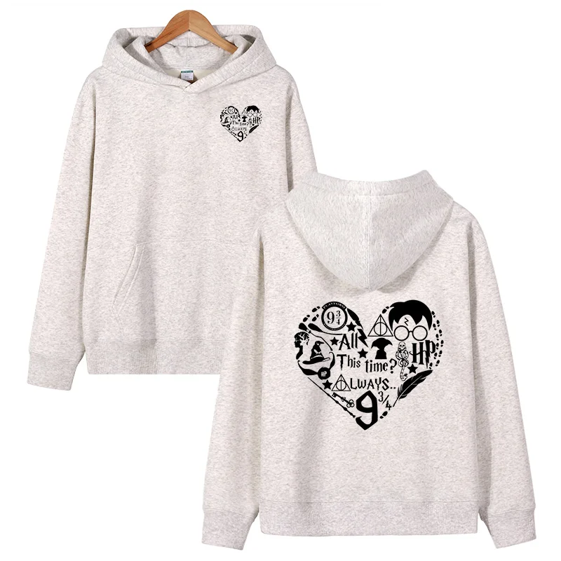 Love graphic printed pattern women's casual loose wool long sleeved hooded top round neck loose casual men's clothing