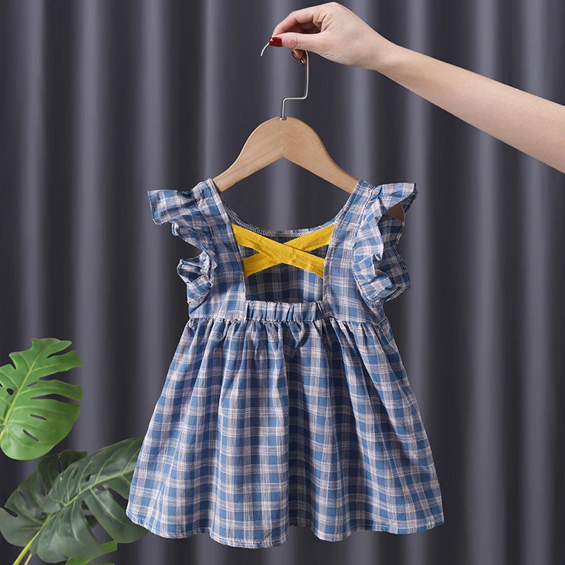 Summer Children Girls Dress Bow Tie Pleated Soft Fashion Comfortable Breathable Delicate Simple