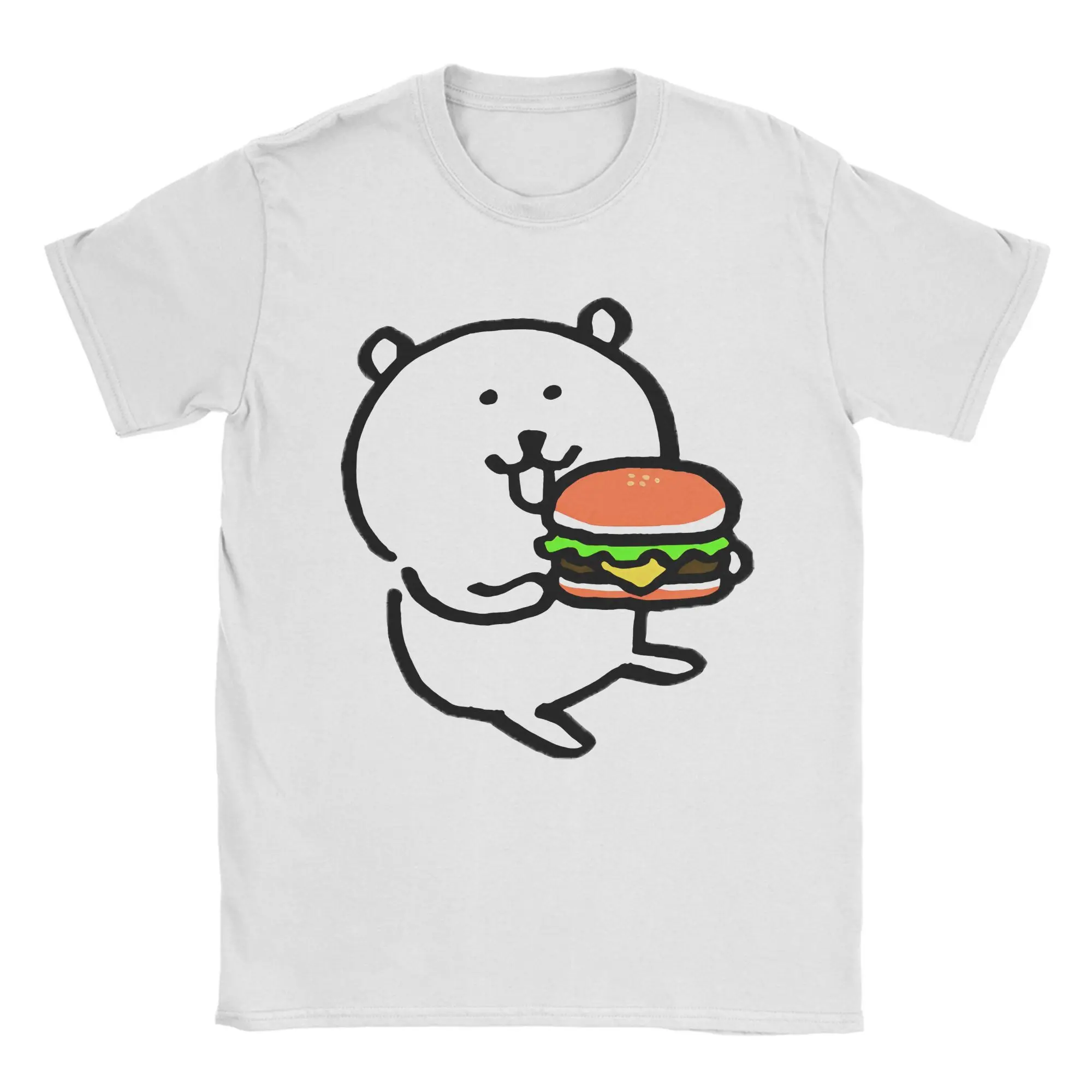 Joke Bear Holding Burger T Shirt  Hipster T Shirts Short Sleeve Vintage Tops Summer 100% Cotton O Neck 4XL 5XL 6XL Clothes
