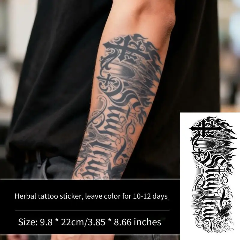 

HOT 2026 HOT 2026 Temporary Tattoo Sticker Gothic Old School Herb Tattoo for Men Women, Dark Flower Lettering Juice Tattoo Stick On Body A