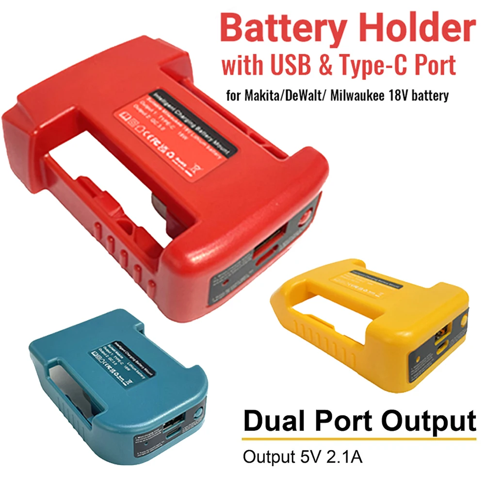 

Portable Charger Adapter Compatible For Makita For Dewalt For Milwaukee 18V Li-ion with USB Type-C Battery Holder Fast Charging