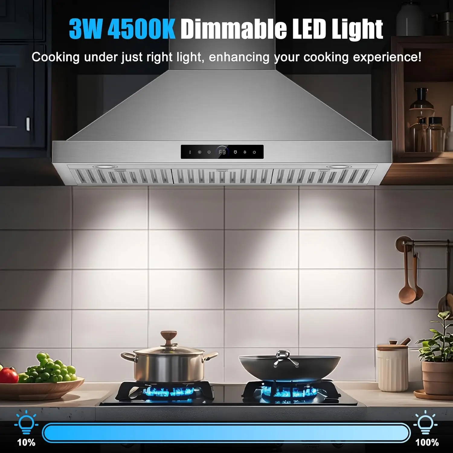 36 بوصة ران هود جدار جبل 1200 CFM مع 4 سرعات استشعار قوي التحكم باللمس الفولاذ المقاوم للصدأ أنبوبي موقد المطبخ تنفيس اغطية واي فاي #6