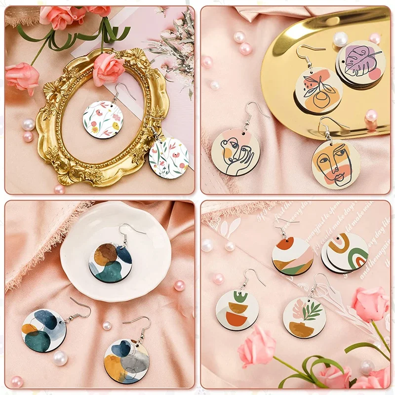 

50Pcs Round Sublimation Blank Earrings With Earring Hooks And Jump Rings Unfinished Heat Transfer Earrings