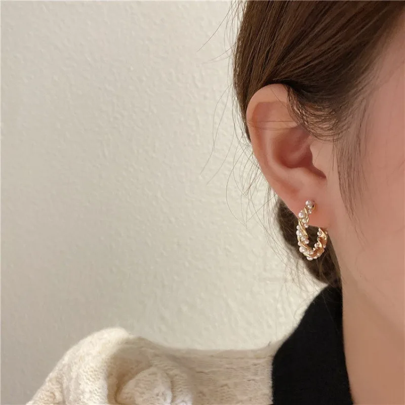 Fashion French Imitation Pearl Circle Hoop Earring for Women Girl personality Texture Earrings Party Trending Jewelry Gifts