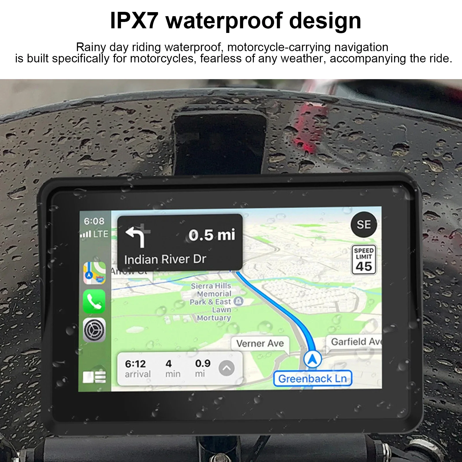

Сенсорный мотоциклетный навигатор, уличный IPX7, водонепроницаемый внешний портативный мотоцикл, беспроводной CarPlay, беспроводной Android Auto, 5-дюймовый