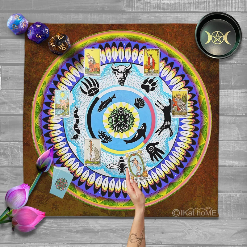 50 70 100CM Medicine Wheel Tarot Card Tablecloth Zodiac Altar Cloth Constellations Fortune Astrology Chakra Ritual Wicca Party