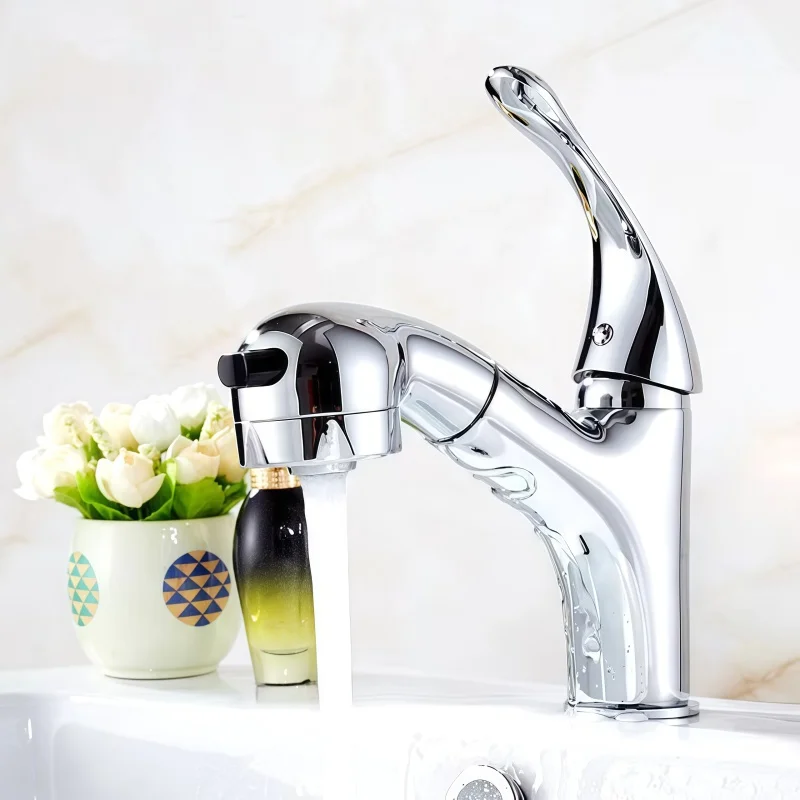Pull-out Basin Faucet for Bathroom, Countertop Basin, Hot and Cold Dual-use, Large Head Pull-out
