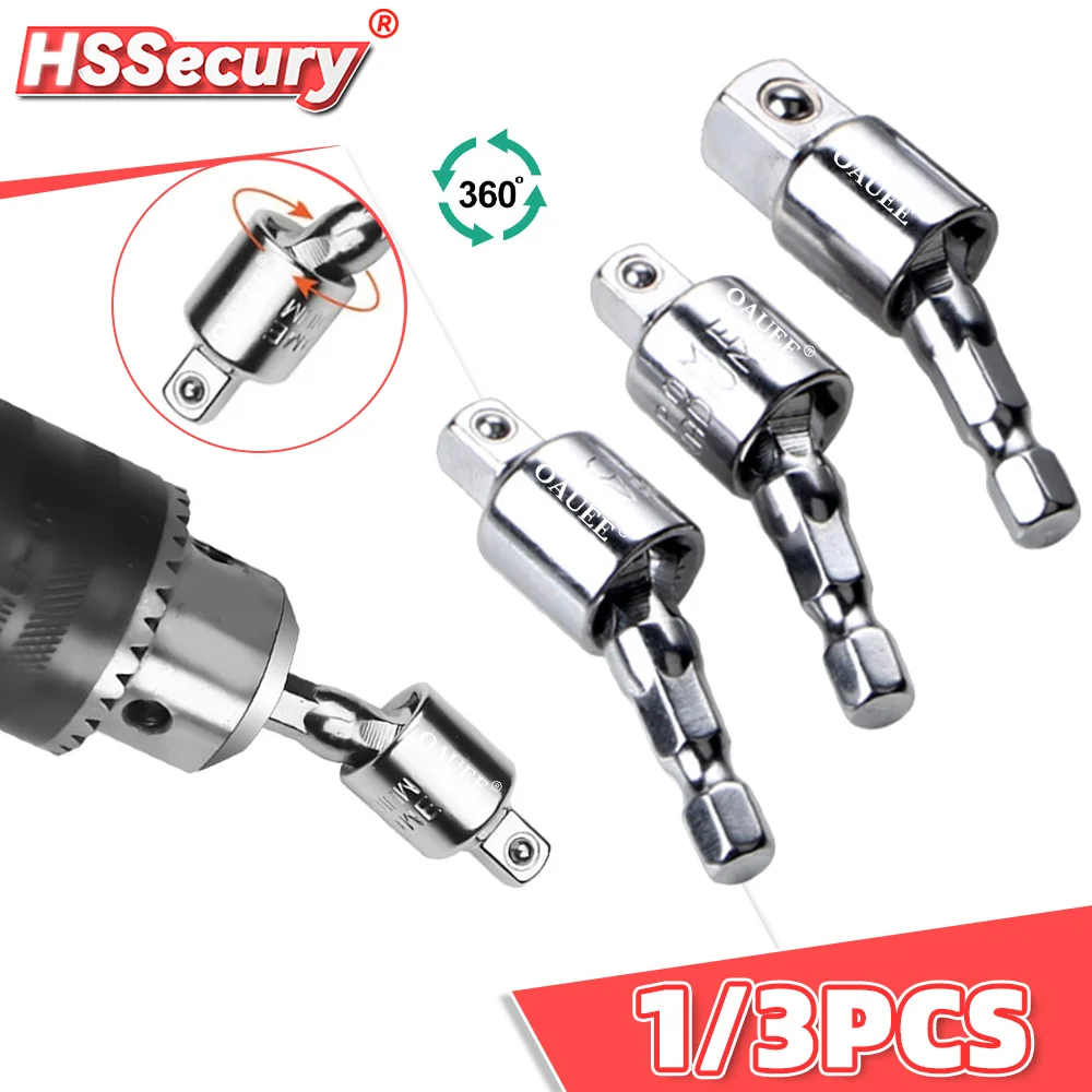 Electric Wrench Drill Socket Adapter with Hex Shank Rotatable Socket Converter Tool for Impact Driver Power Tool Accessories