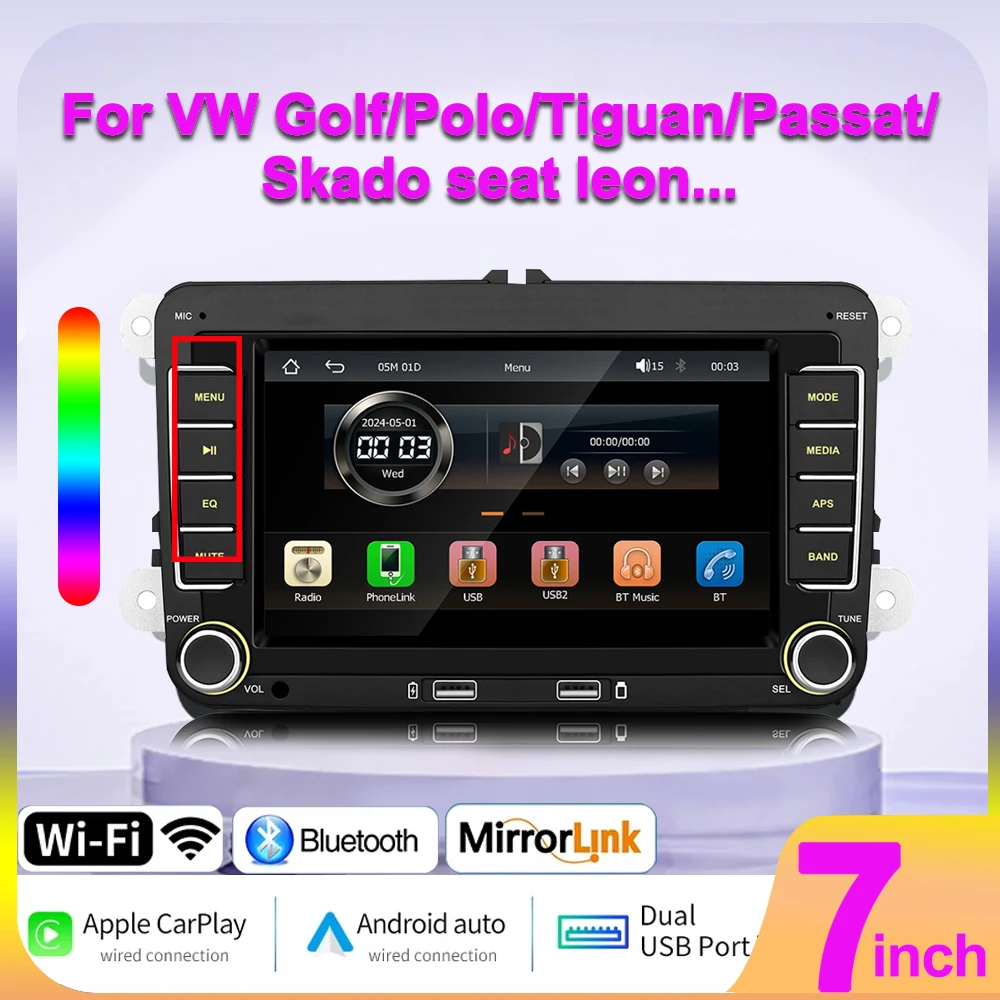 For VW Volkswagen Passat B7 B6 Golf Touran Polo Tiguan Jetta 7inch for Carplay Android Auto Mirror Lin-k BT