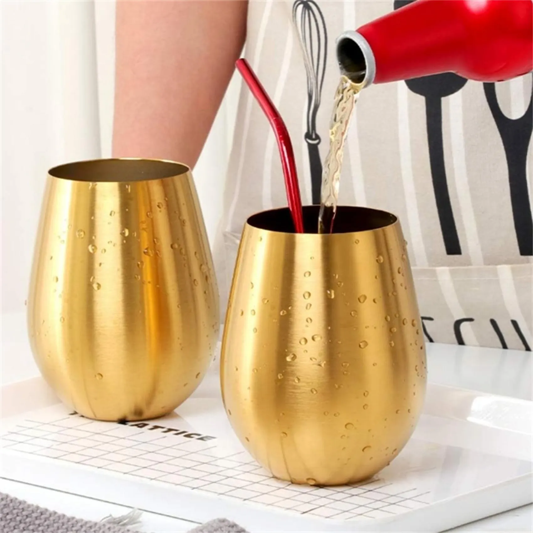 【Festival】Vaso de vino sin tallo de acero inoxidable de 17 onzas, vaso de vino portátil para exteriores para piscina, camping, pícnic, viajes -8 piezas