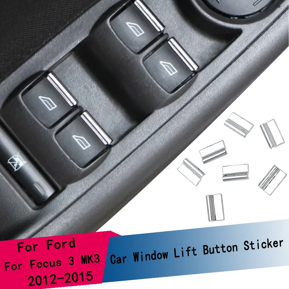 7-teiliges Set ABS Chrom Auto-Fensterheber-Knopf-Aufkleber für Ford Fiesta Ecosport Focus 3 MK3 2012-2015 Auto-Styling Zubehör