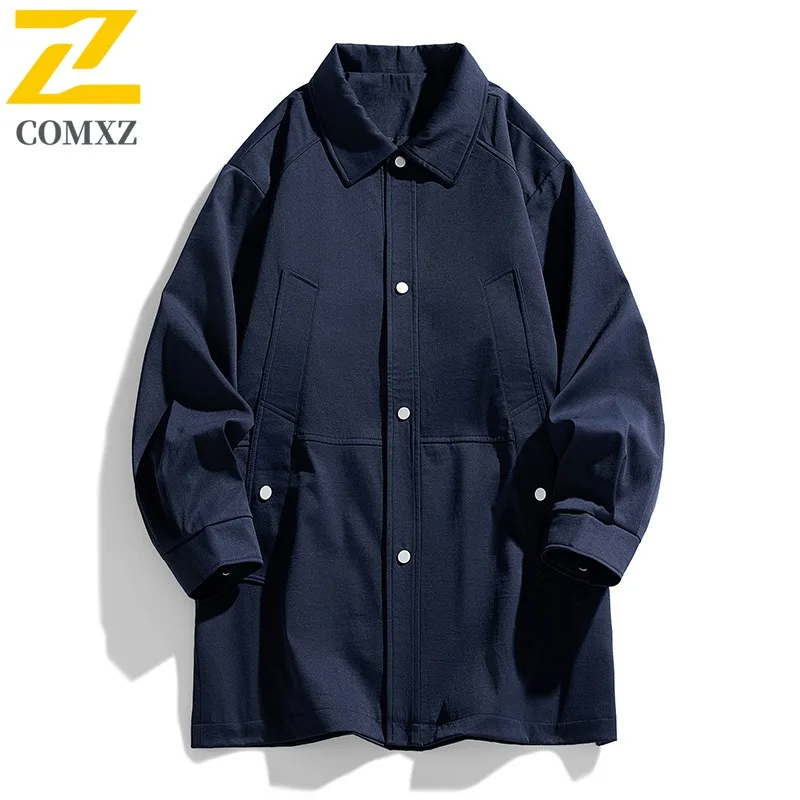 COMXZ العلامة التجارية TrenchCoat الرجال سترة الشق طوق الكورية أنيق خفيفة الوزن سترة واقية بلون المشي لمسافات طويلة يندبروف الخريف سترة #3