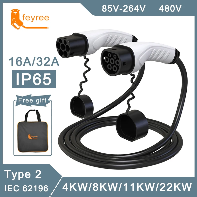 EV Charger Type2 to Type2 Cable Female to Male 16A 32A 1 Phase 3 Phase IEC 62196-2 Plug with 5M Cable for Electric Vehicle Car