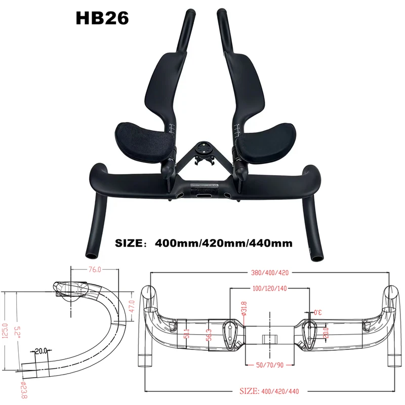 

BIKEDOC HB26 Carbon Handlebar Road Bicycle Handlebar Triathlon Handle Rest TT Handlebar Racing Bike Carbon Handle 400/420/440mm