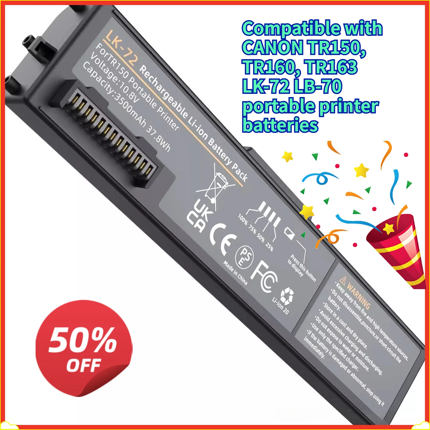 

3500mAh Compatible with CANON TR150, TR160, TR163 LK-72 LB-70 portable printer batteries