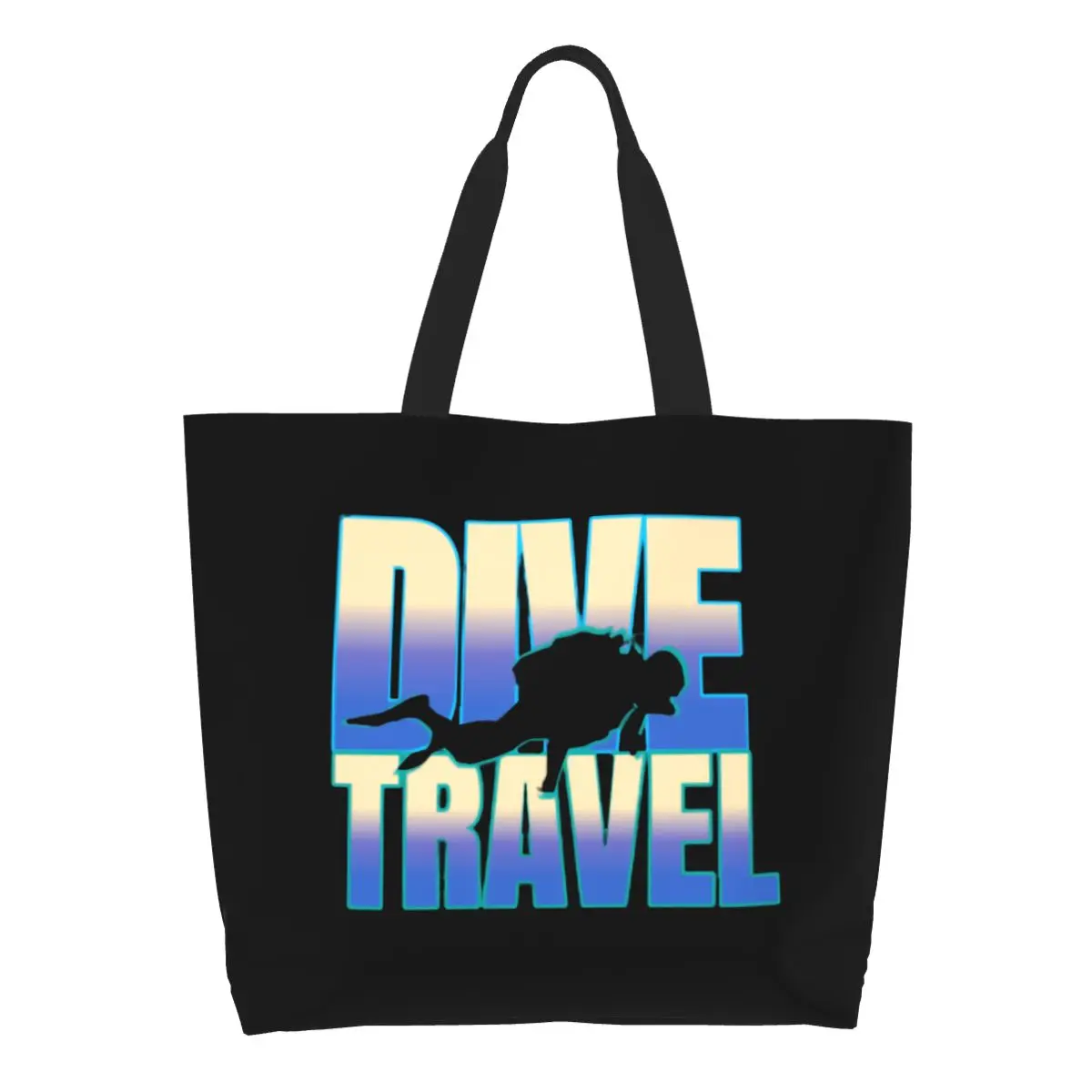 Kawaii Printed Scuba Diving Tote Shopping Bags Washable Canvas Shopper Shoulder Underwater World Diver Handbag