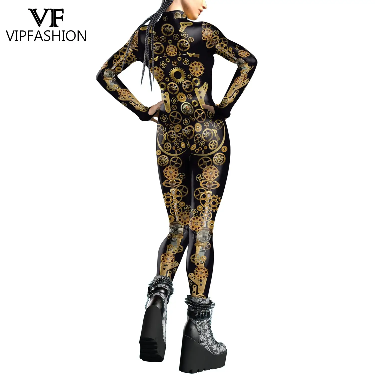 Vip Fashion Punk Zentai Bodysuit Woman Party Kostuum Halloween Festival Catsuit Jumpsuit Met Rits Aan De Voorkant En Thomb Mouwen