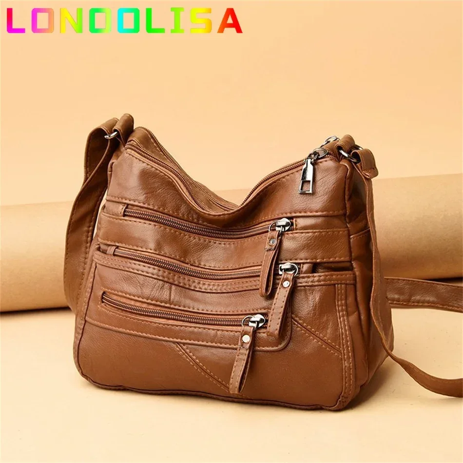 Fashion Solid Crossbody Bag Casual Women PU Shopping Street Shoulder Sac Large Capacity Multi-zipper Mother Top-handle Handbags