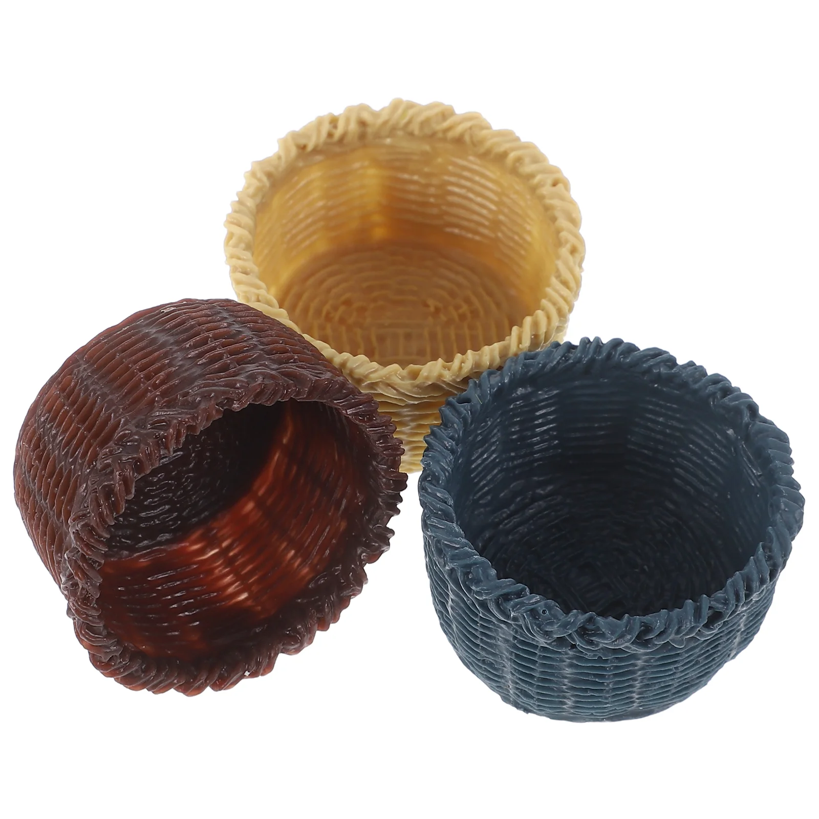 

3 Pcs Mini Basket Creative Storage Resin Model Small Practical House Accessory Ornament Decor