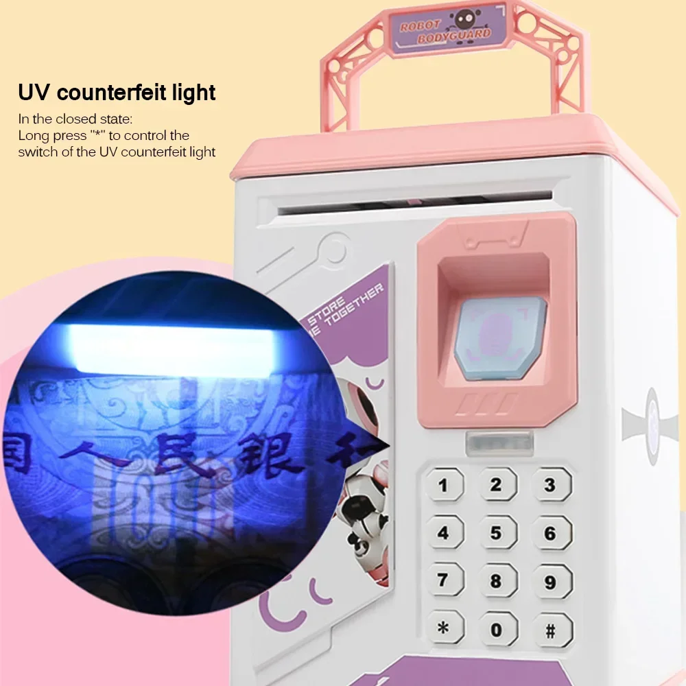 Fingerprint and Password Protection ATM Box infantil, caixa de dinheiro personalizada, perfeitamente projetada para um presente de aniversário exclusivo