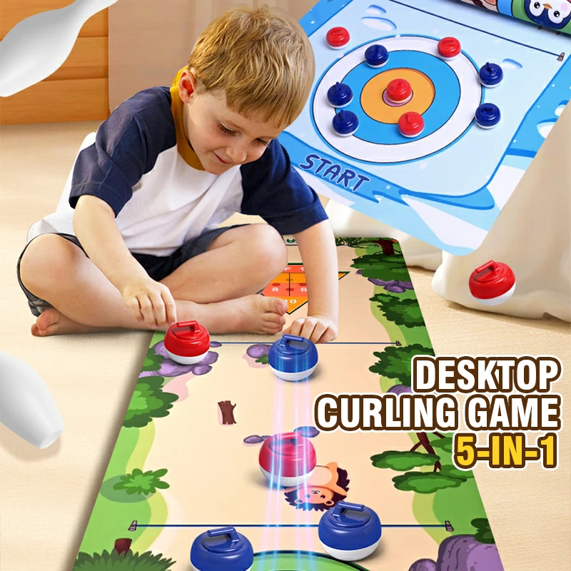 5in1 Tabletop Curling Set Indoor Parent-Child Interactive Toys Children's Ice Hockey Board Mat Game Toys Kids Christmas Gifts