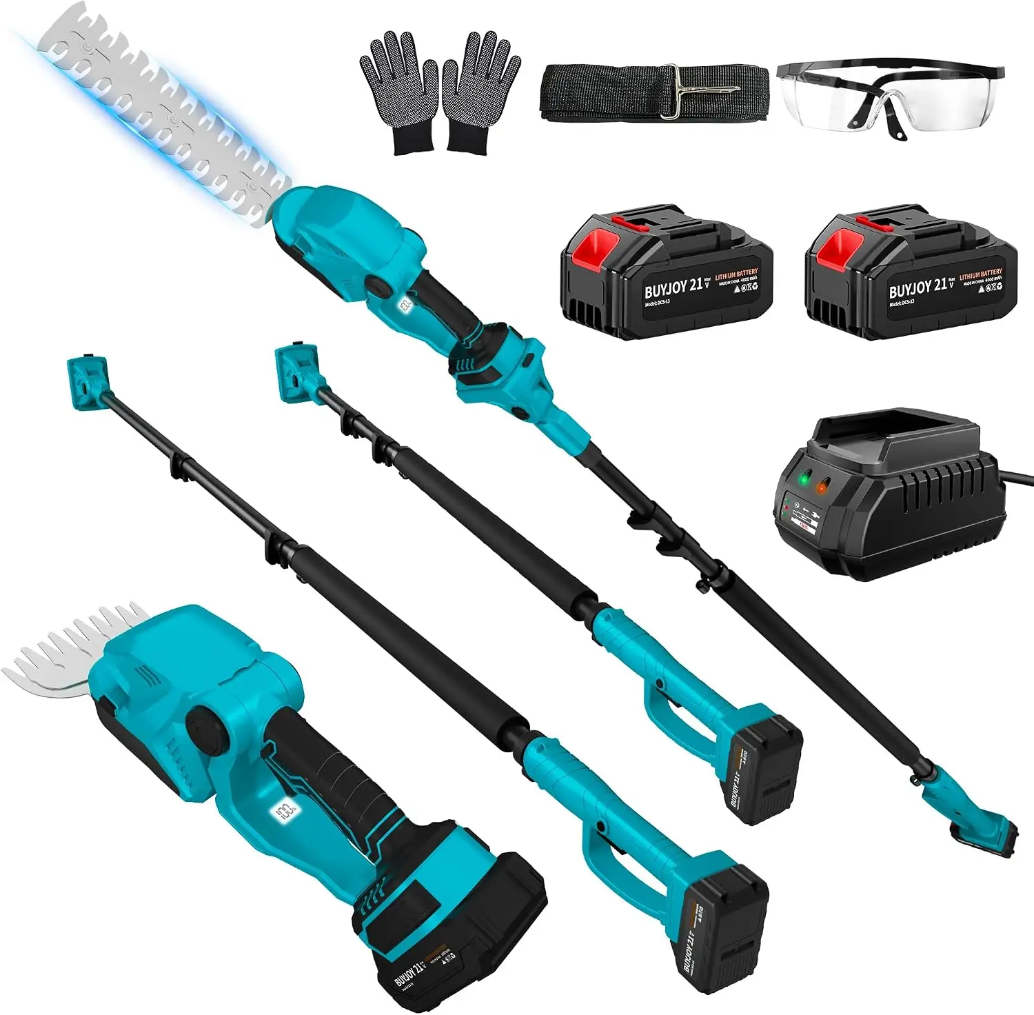 4-in-1 Pole Hedge Trimmer & Cordless Grass Shears,2 x 4.0 Ah Batteries & Included Charger,Dual Blade Design,Extension Tree