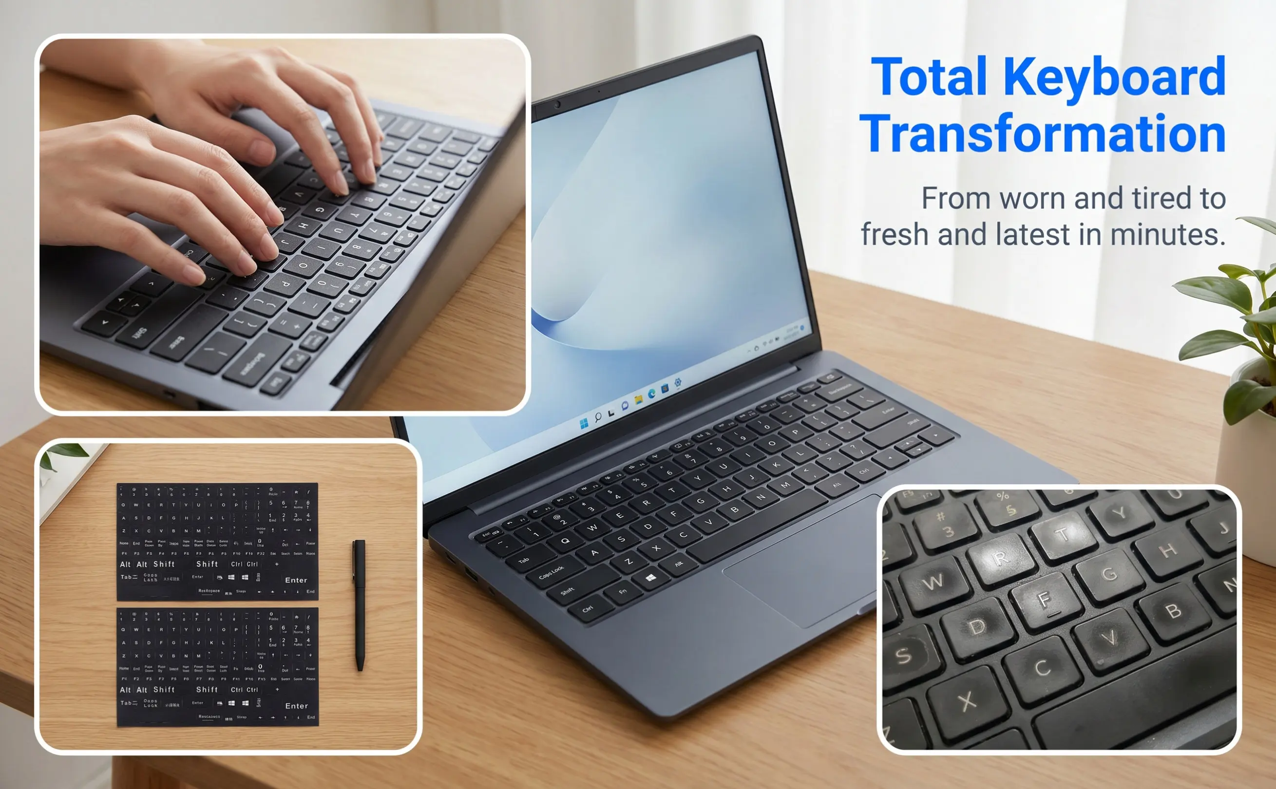 2Sheets English Alphabet Keyboard Stickers for Computer Laptop Notebook Desktop Universal Fit PVC Stickers Clear Lettering Wear