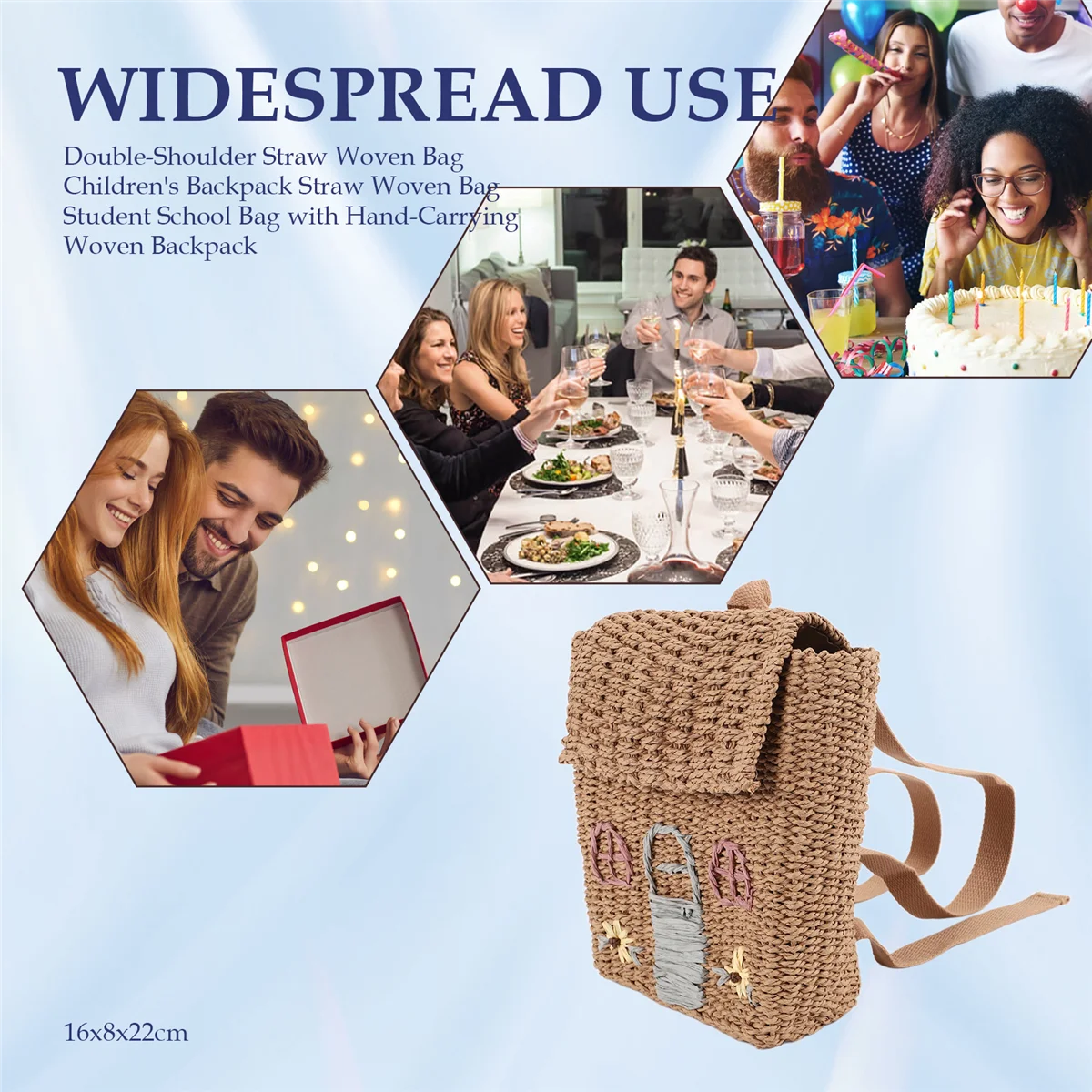 ABQR strogeweven tas met dubbele schouder Kinderrugzak Strogeweven tas Studentenschooltas met handdragende geweven rugzak