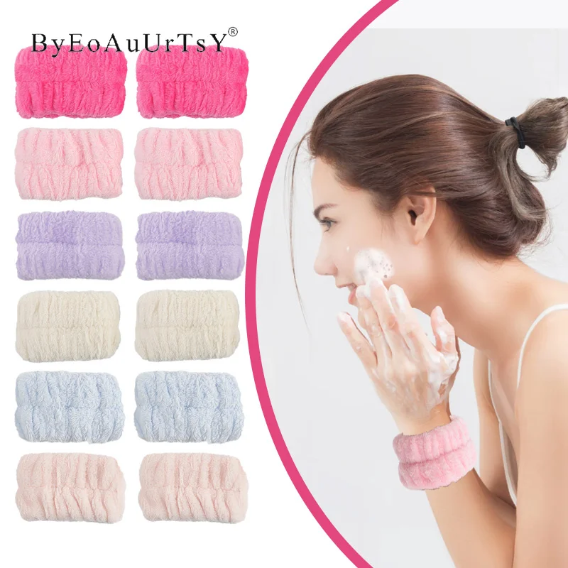 Coral Velvet Hairband Wristband Women Microfiber Non-Slip clean Spa Headband Soft Elastic Wrist Sweatband Face Skin Care Tool