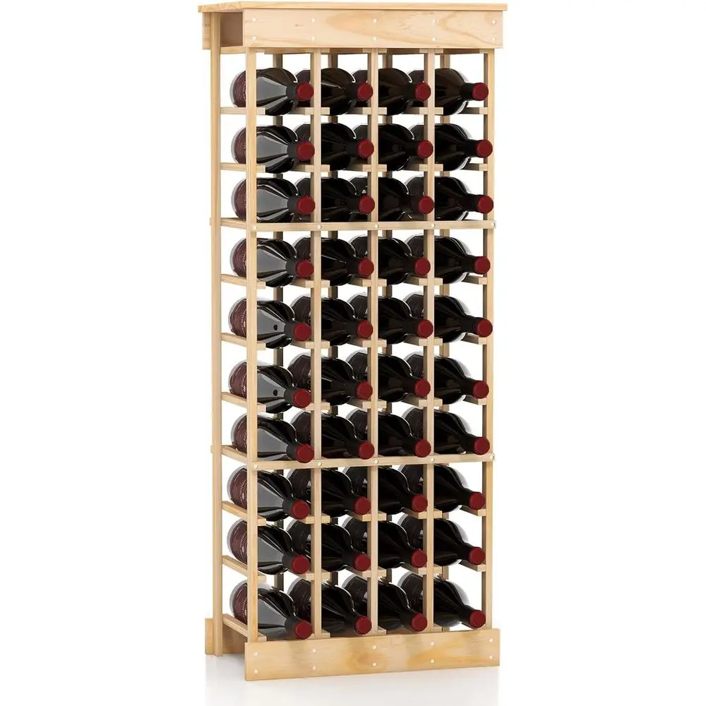 10-Tier Wooden Wine Rack - 40 Bottle Storage Display with Tabletop for Kitchen, Dining, Living Room or Cellar