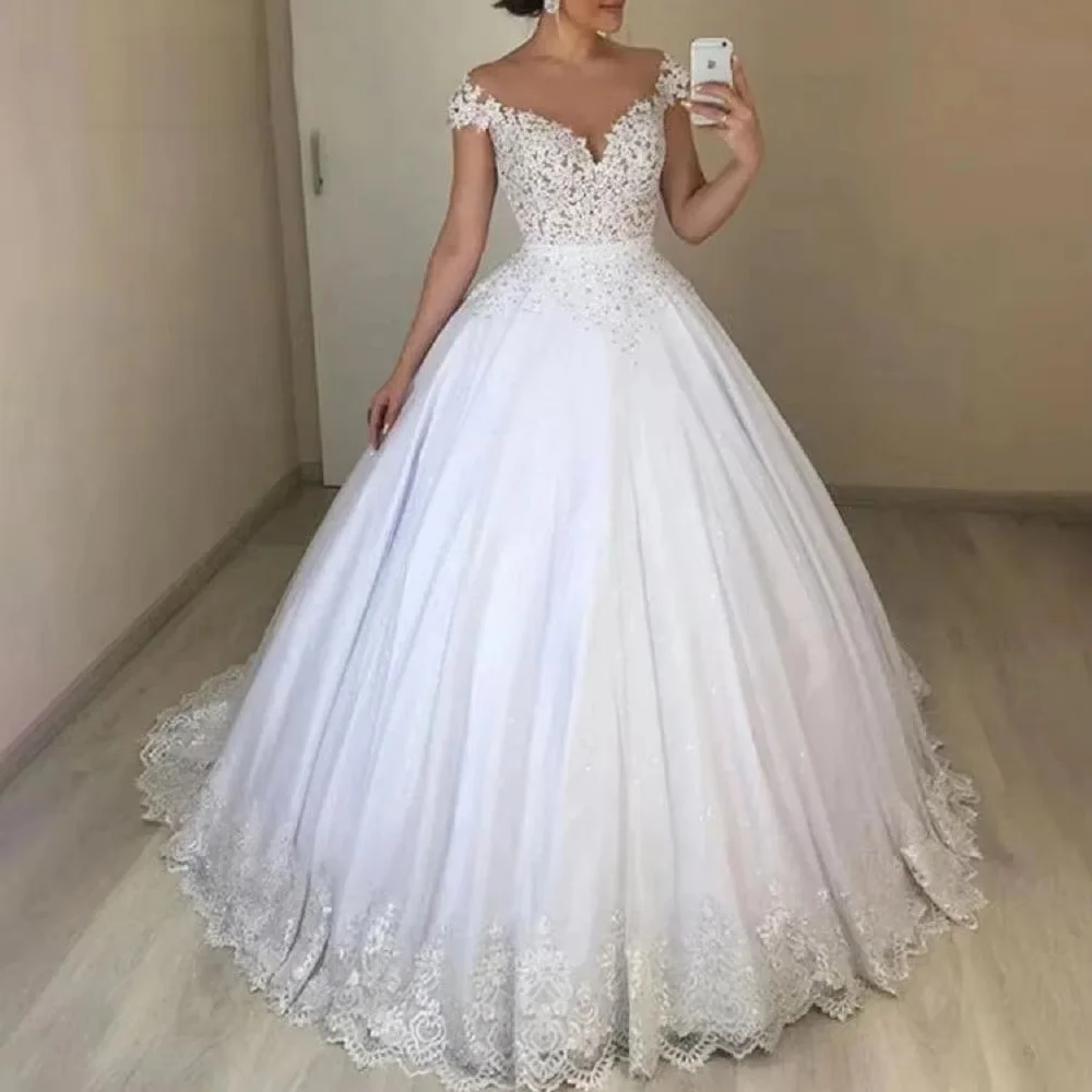 2026 New Cap Sleeve Sweetheart Neck A‑Line Bridal Gown Lace‑Up Back Design Elegant Women Formal Wedding Party Dresses