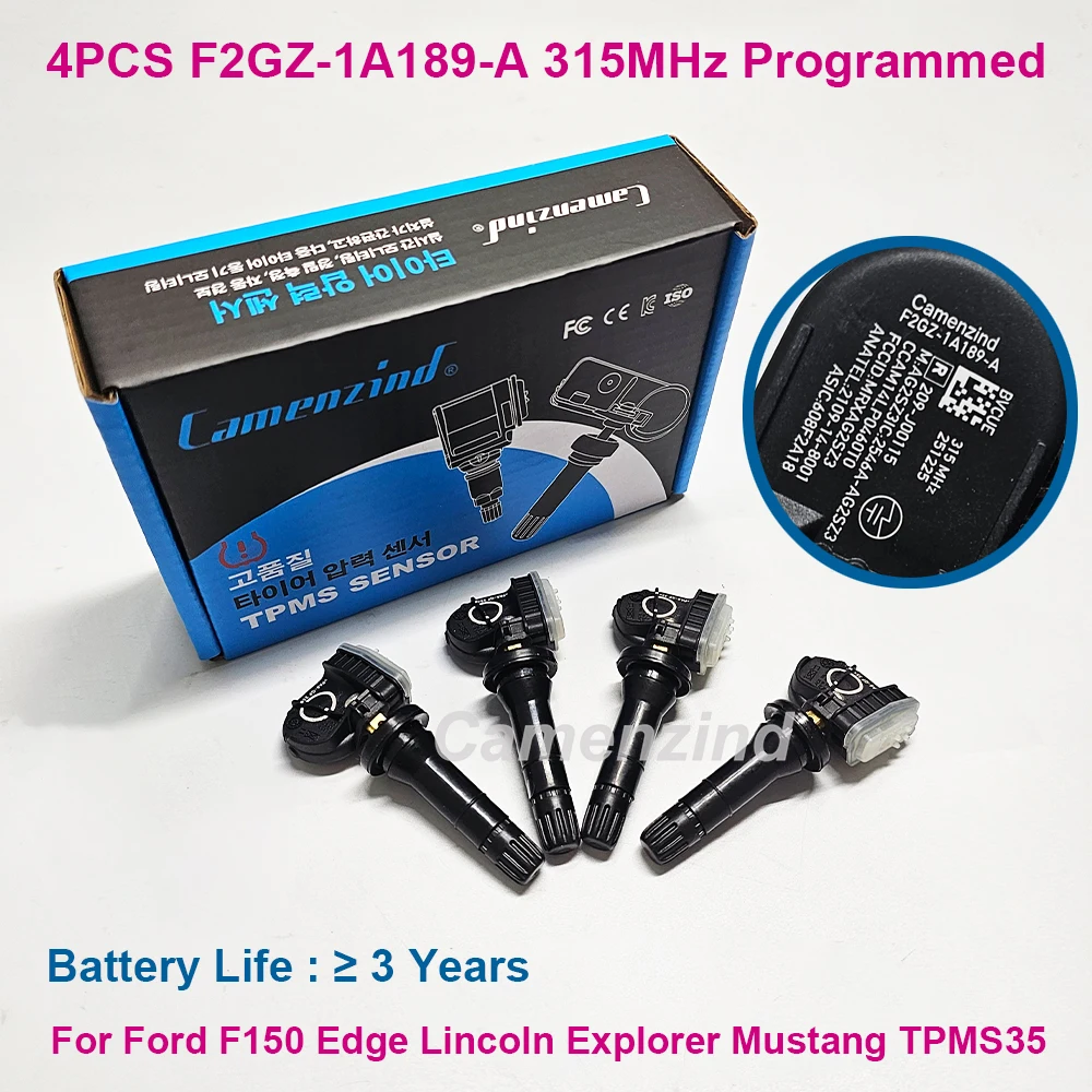 4x Sensor de presión de neumáticos TPMS preprogramado F2GZ-1A189-A F2GZ1A189A TPMS35 para Ford F150 Edge Lincoln Explorer Mustang 315MHz
