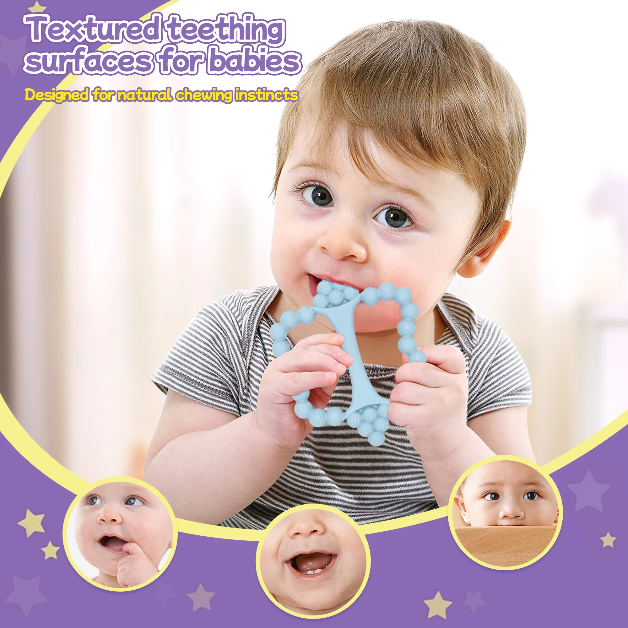 Jouet de dentition en silicone en forme de raisin pour bébés, facile à tenir, adapté aux bébés pendant la dentition, un incontournable pour les nouveaux parents.