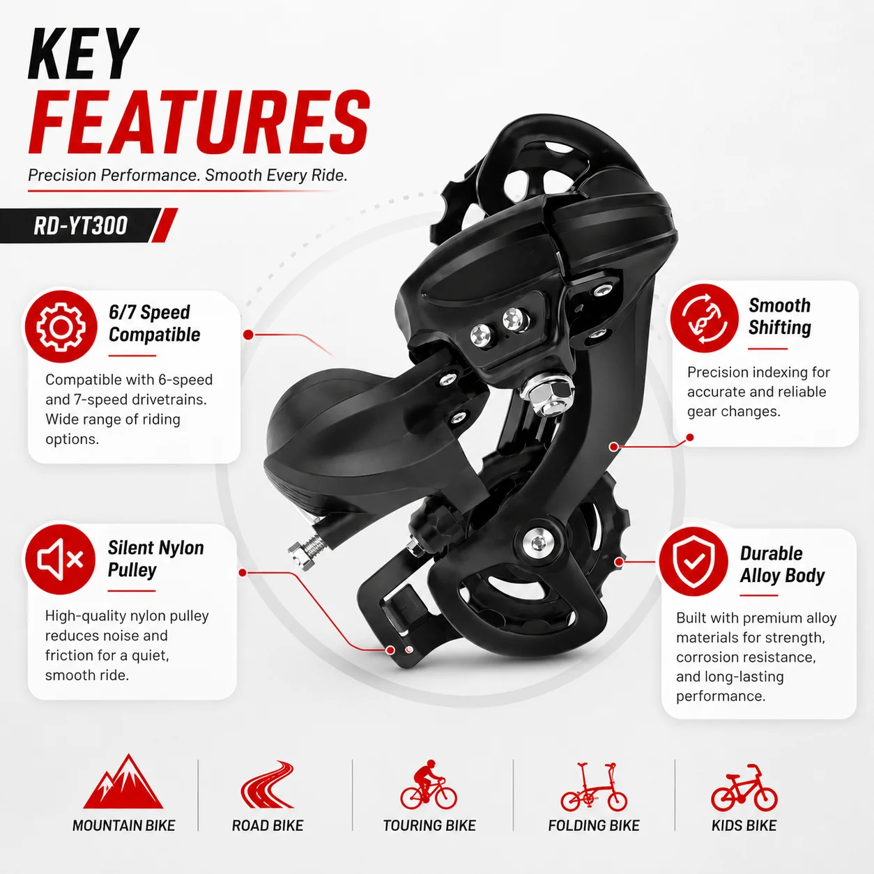 PINMOAP 1PC TY300 Bike Front Derailleur 6/7 Speed Bicycle Gear Shifter Clamp On Smooth Shift Replacement Cycling Parts Upgrade