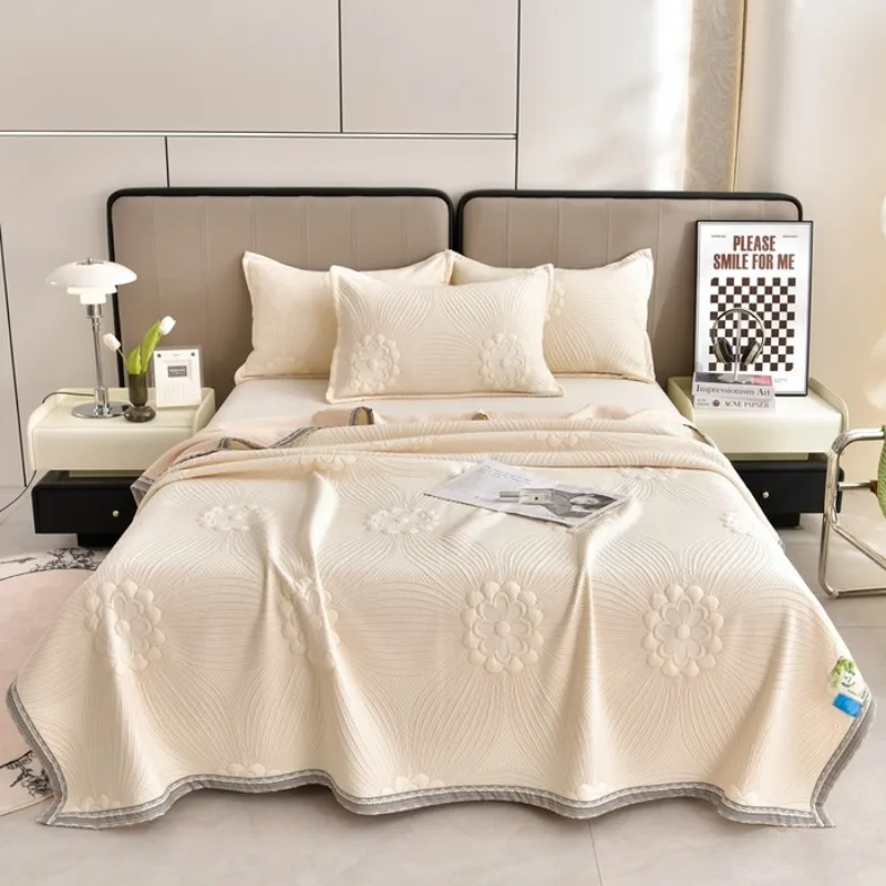 

New wormwood knitted cotton jacquard summer quilt three-piece embossed air conditioner quilt, thin quilt bedding