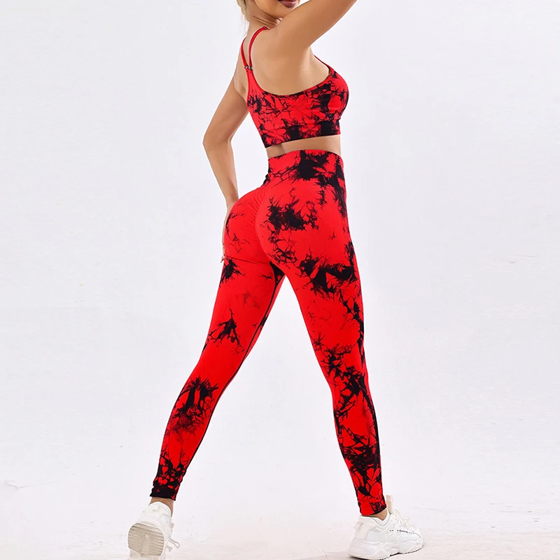 Tie-dye Yoga Sets Women Workout Tracksuit Push Up Sports Bra And Peach Hip Lift Leggings Gym Set Sportswear Fitness Sports Suits