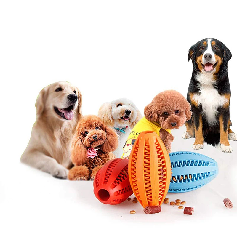 Dog Rubber Leakage Ball Dogs Molar and Teeth Cleaning Chew Balls Training Slow Food Feeder Pet Interactive Funny Rugby Shape Toy