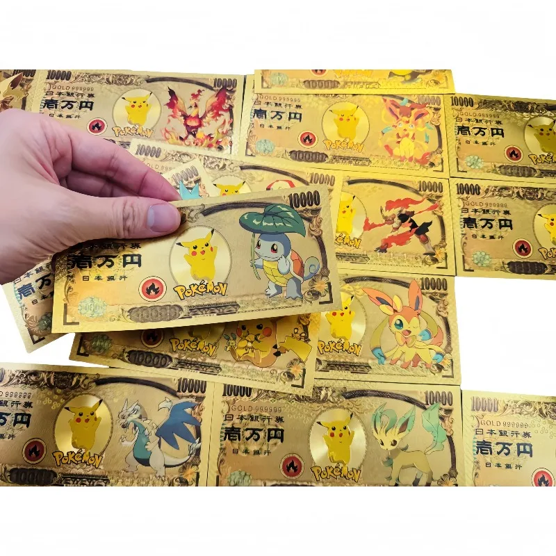 MINISO New 24 Types Hot Sale Japan Pokemon Banknote Anime Gold Banknote in 24k Gold Plated For Collection