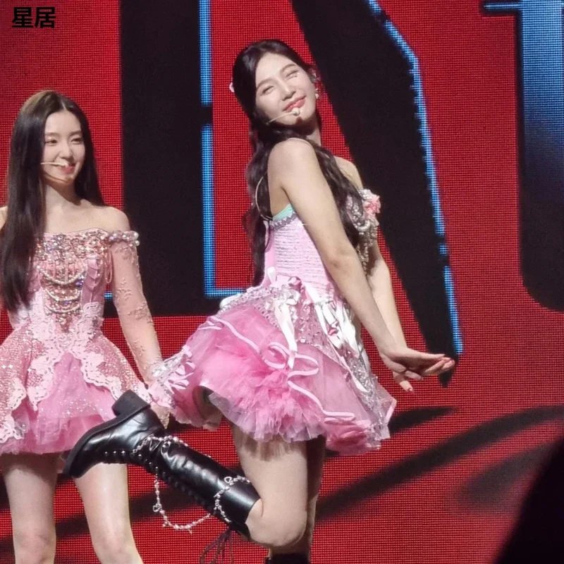 Vêtements de danse Jazz Kpop rose, robe licou, discothèque, Costumes de scène de chanteuse, tenues de Festival de groupe pour femmes coréennes, Rave, nouvelle collection