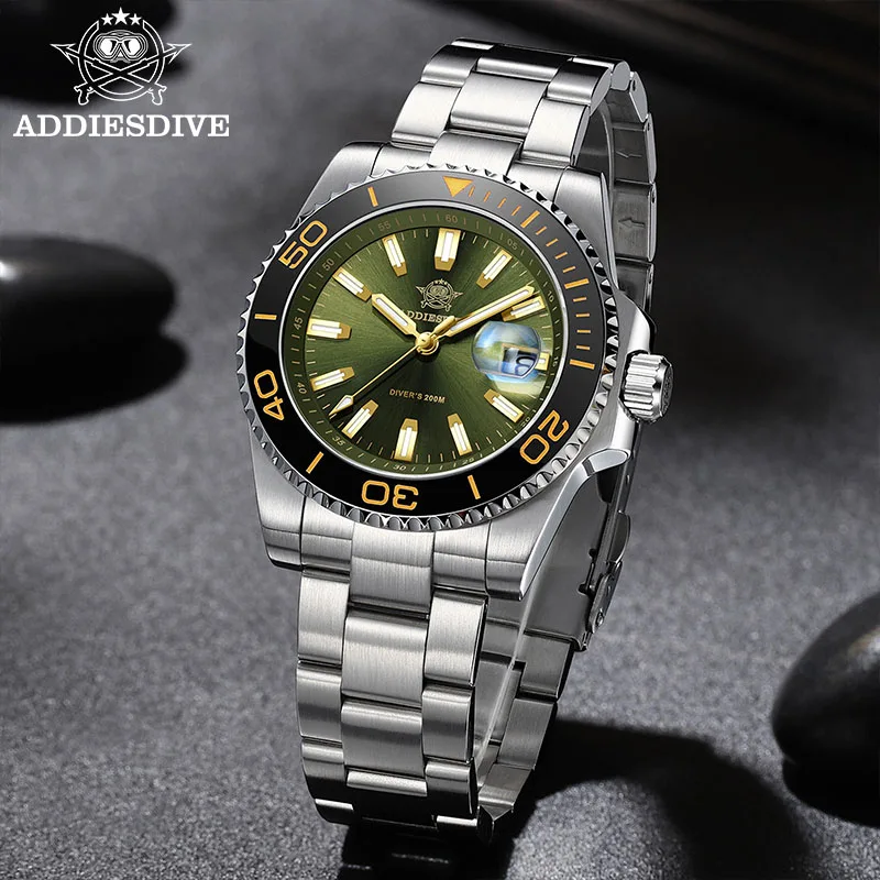 Addiesdive relógio masculino novo quartzo cerâmica moldura super luminosa 316l aço inoxidável esporte à prova dwaterproof água 200m mergulho relógio de pulso 41mm