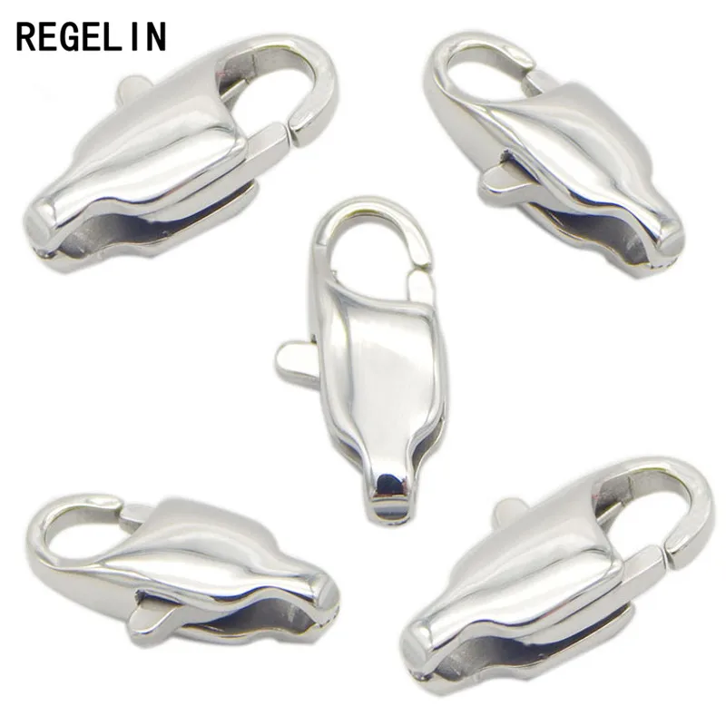 REGELIN 5pcs/lot High Quality 11/13mm Silver Tone 316L Stainless Steel Lobster Clasps Hooks Connector Jewelry Making Accessories